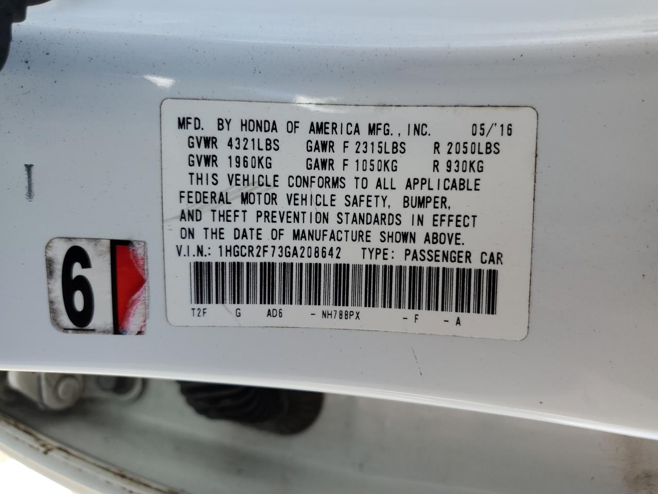 1HGCR2F73GA208642 2016 Honda Accord Ex