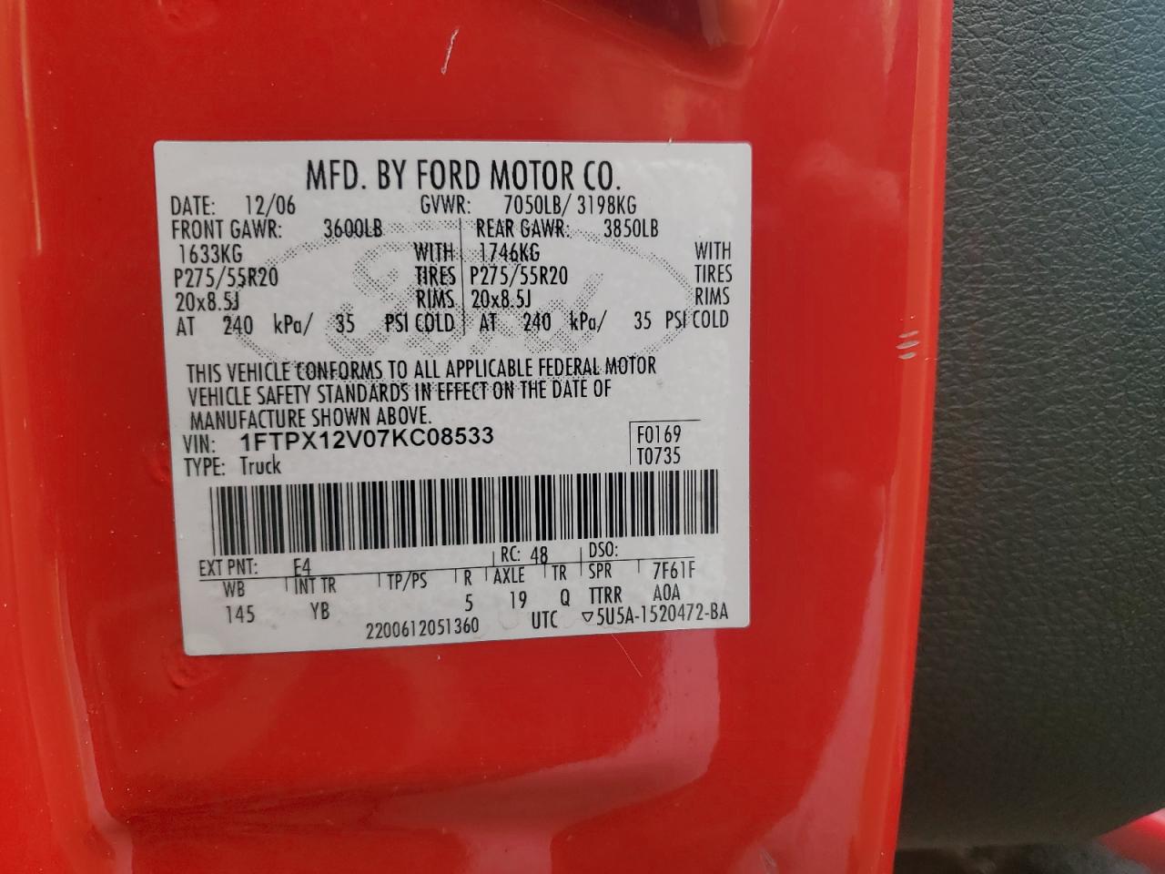 1FTPX12V07KC08533 2007 Ford F150