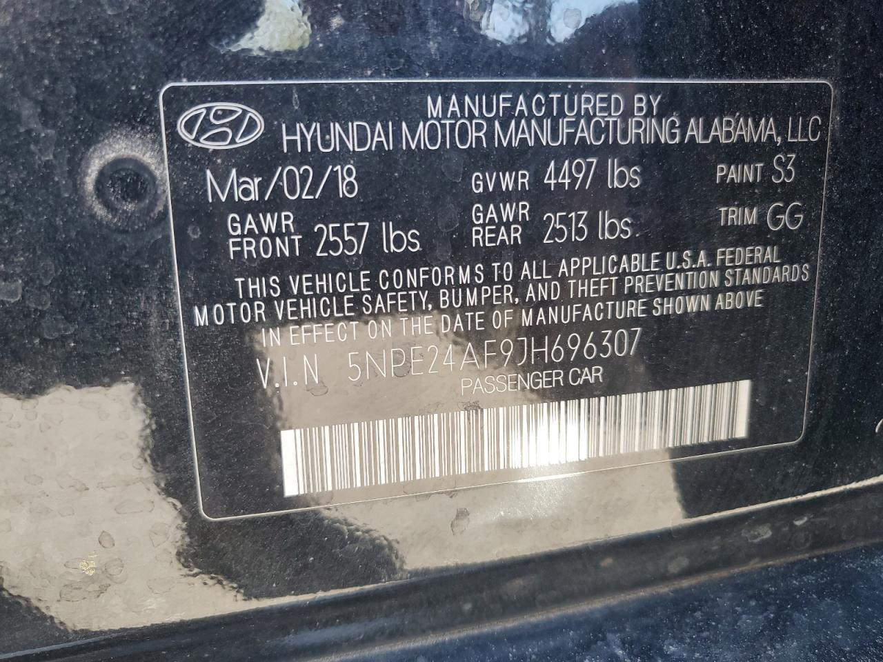 5NPE24AF9JH696307 2018 Hyundai Sonata Se