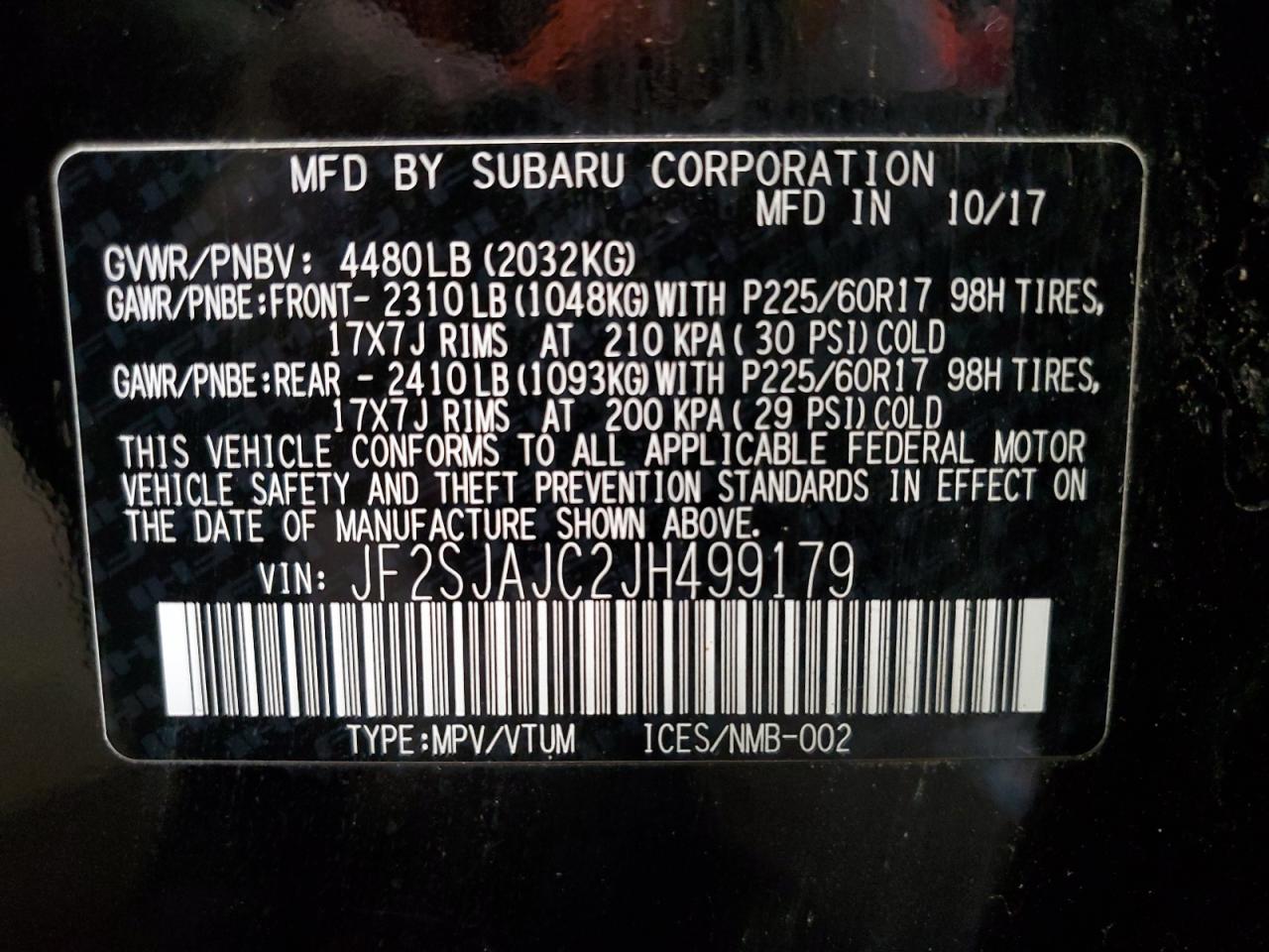 JF2SJAJC2JH499179 2018 Subaru Forester 2.5I Limited