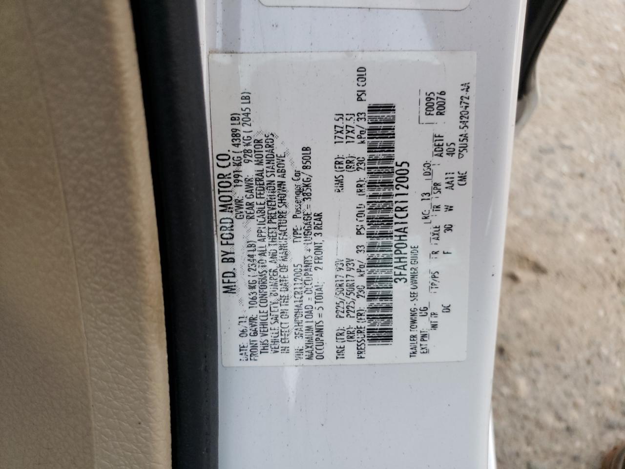 3FAHP0HA1CR112005 2012 Ford Fusion Se