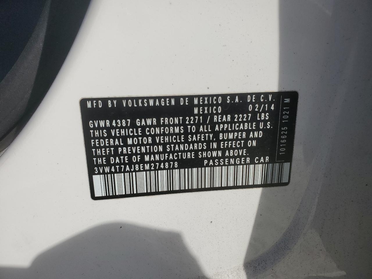 2014 Volkswagen Jetta Gli VIN: 3VW4T7AJ8EM274878 Lot: 77103944