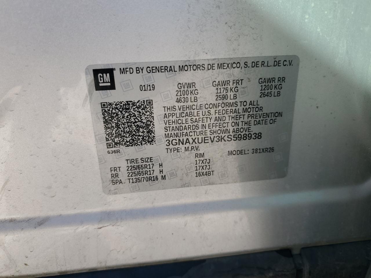 VIN 3GNAXUEV3KS598938 2019 CHEVROLET EQUINOX no.13