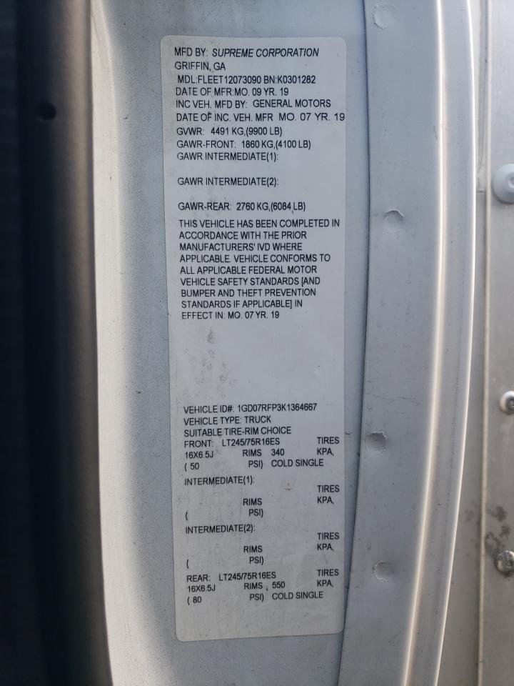 2019 GMC Savana Cutaway G3500 VIN: 1GD07RFP3K1364667 Lot: 76745934