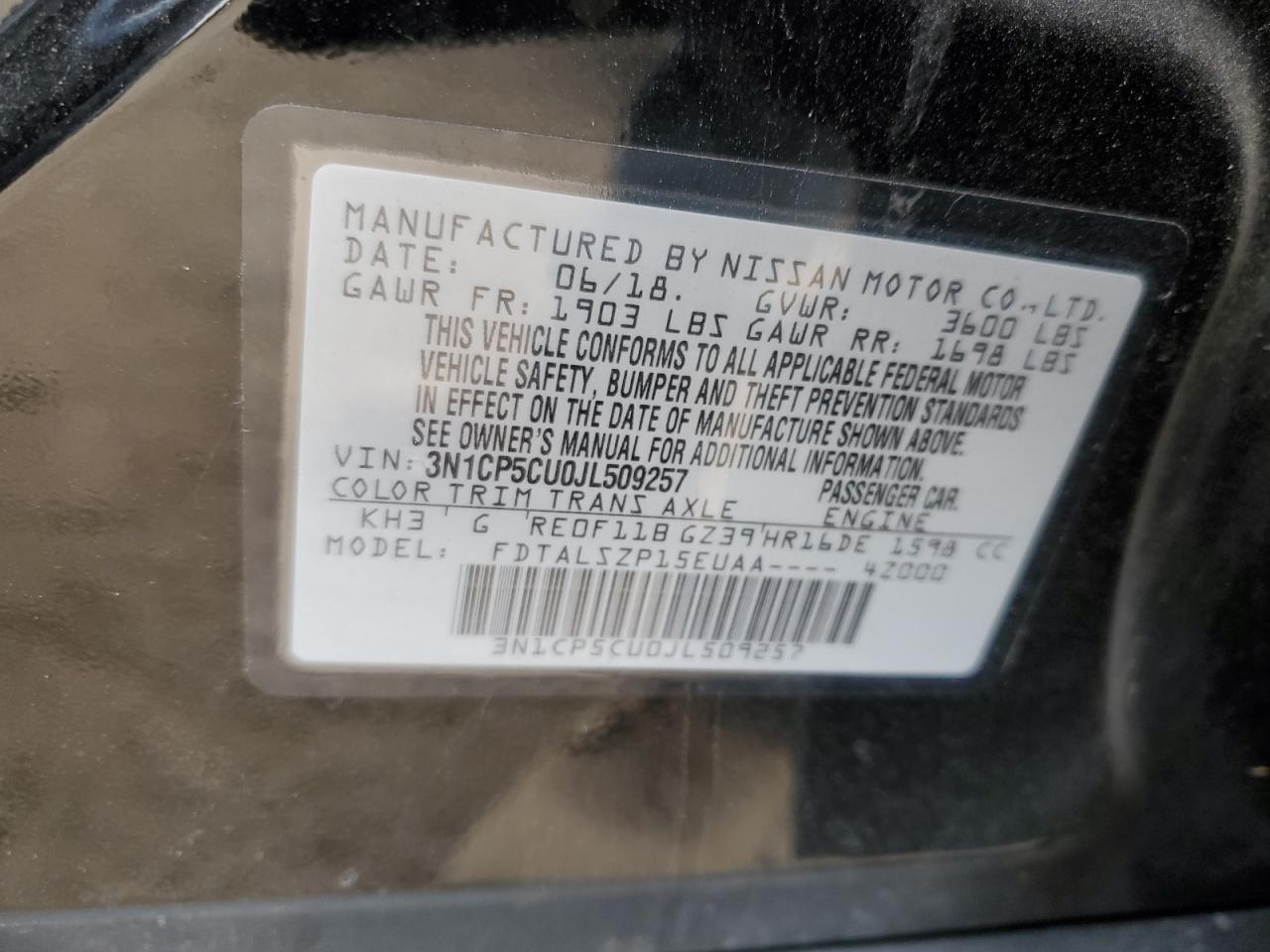 3N1CP5CU0JL509257 2018 Nissan Kicks S