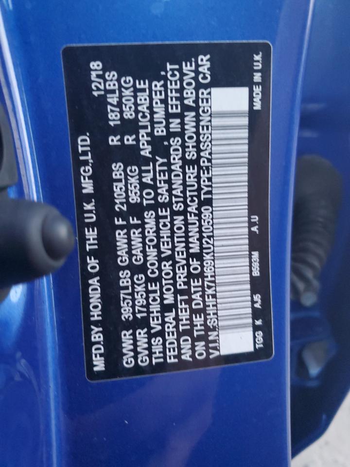 SHHFK7H69KU210590 2019 Honda Civic Ex