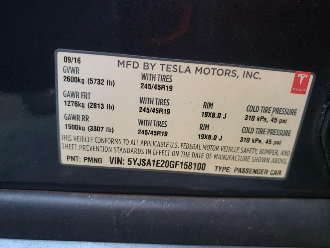 5YJSA1E20GF158100 2016 Tesla Model S