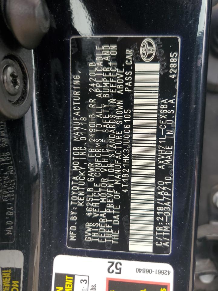 4T1B21HK3JU006105 2018 Toyota Camry Hybrid