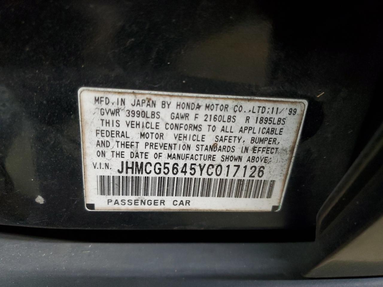 JHMCG5645YC017126 2000 Honda Accord Lx