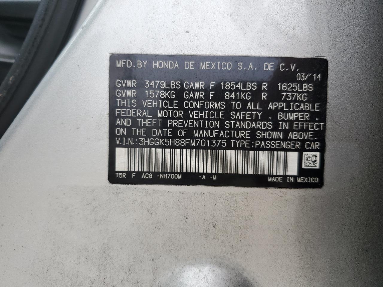 3HGGK5H88FM701375 2015 Honda Fit Ex