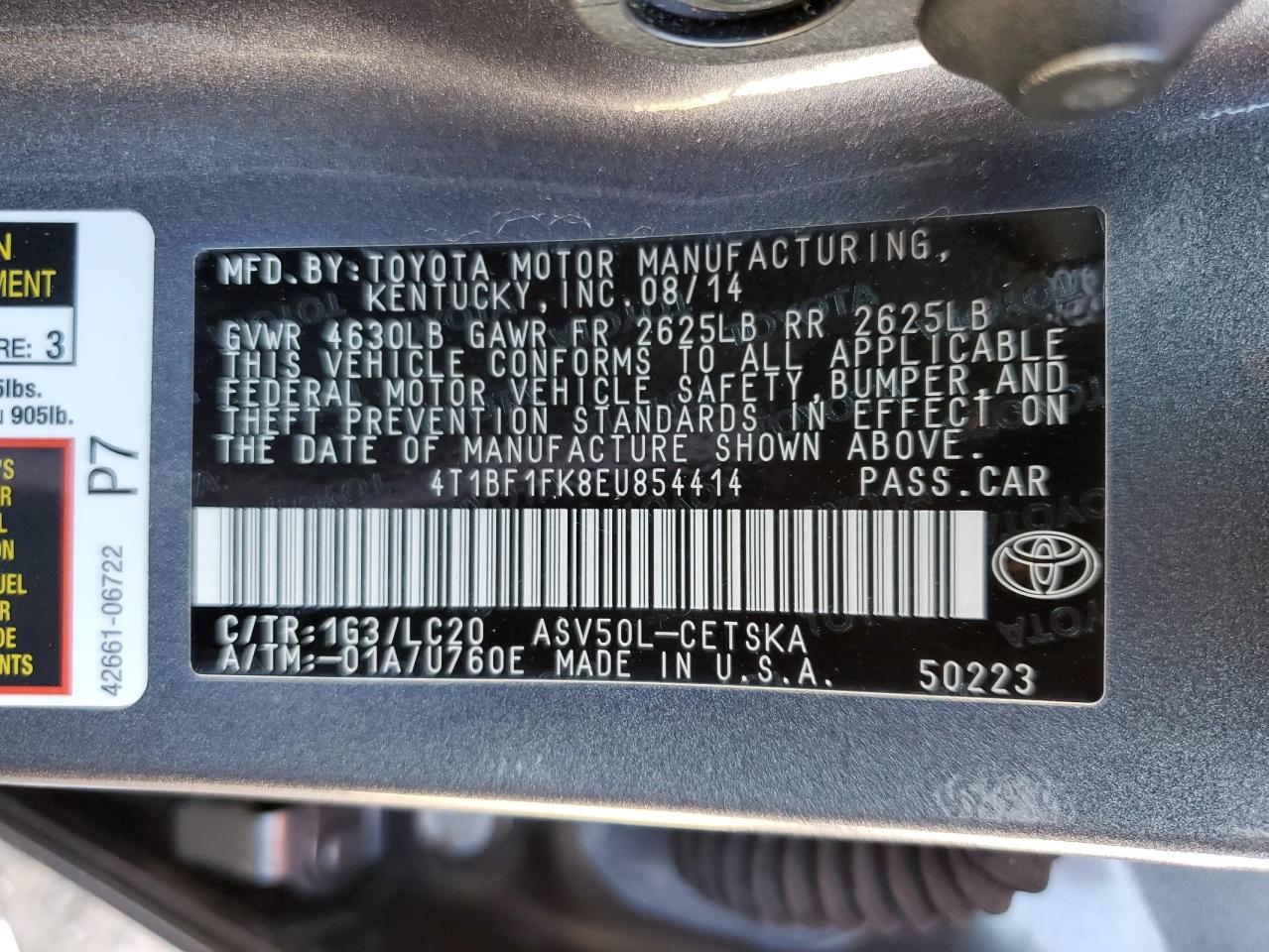 4T1BF1FK8EU854414 2014 Toyota Camry L