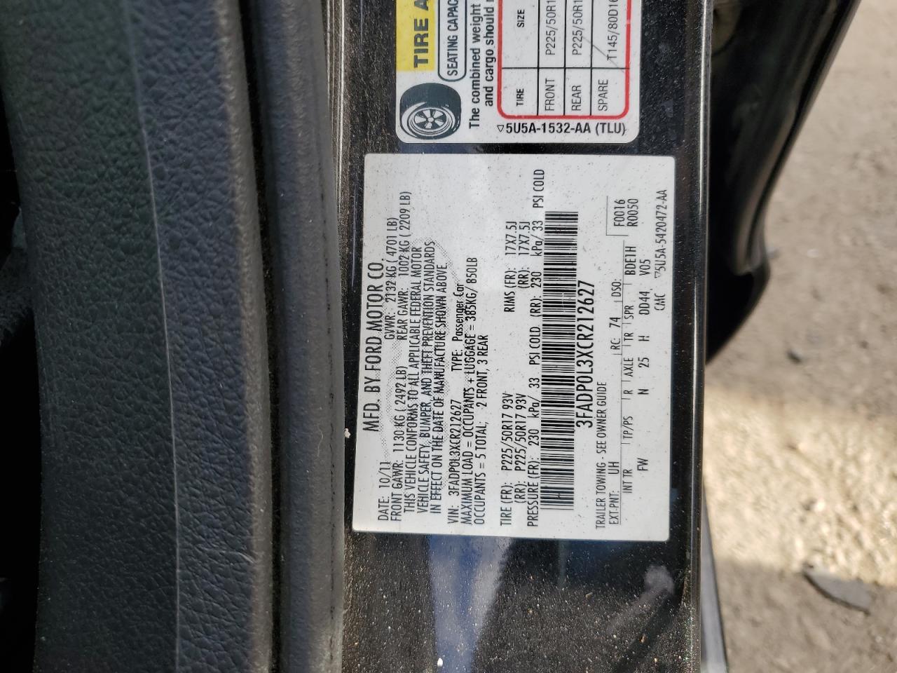 3FADP0L3XCR212627 2012 Ford Fusion Hybrid