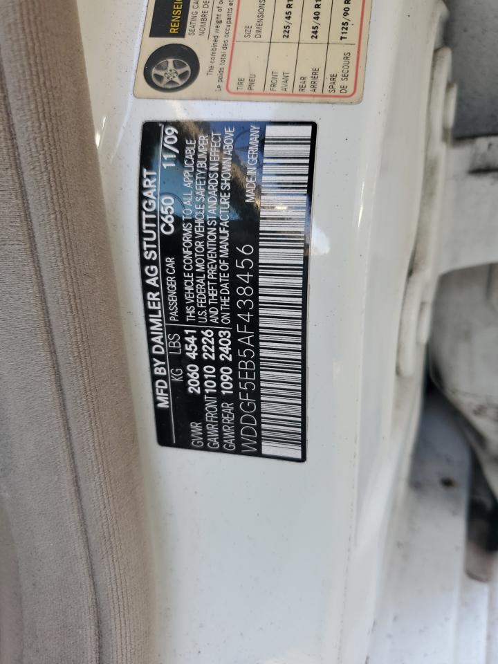 2010 Mercedes-Benz C 300 VIN: WDDGF5EB5AF438456 Lot: 76403694