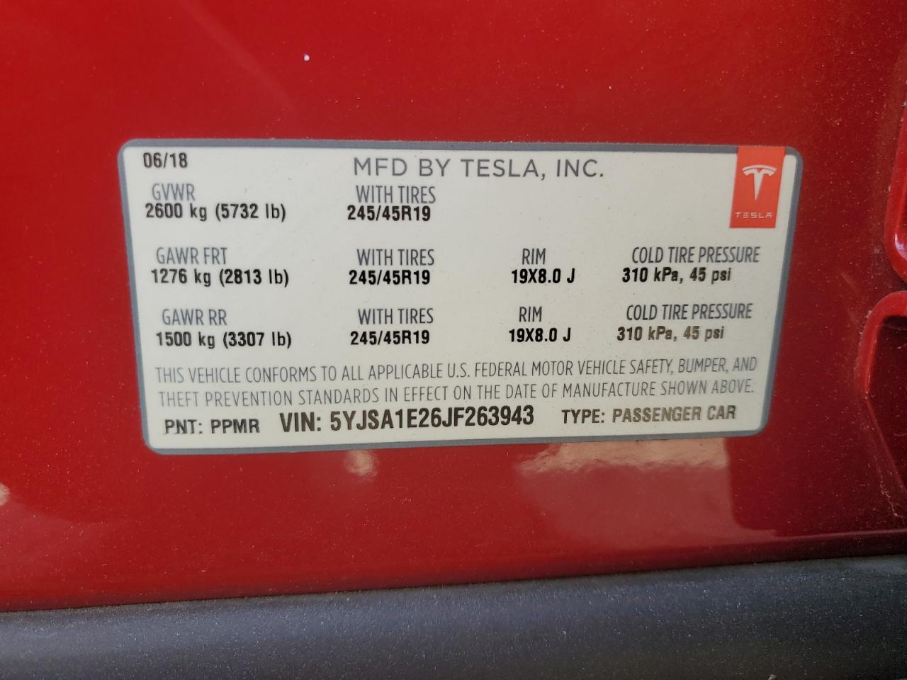 5YJSA1E26JF263943 2018 Tesla Model S