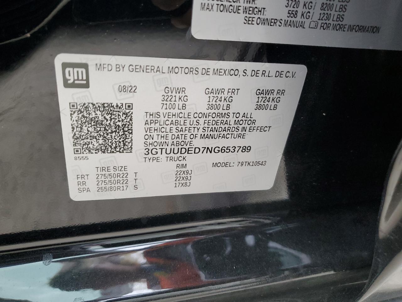 3GTUUDED7NG653789 2022 GMC Sierra K1500 Slt