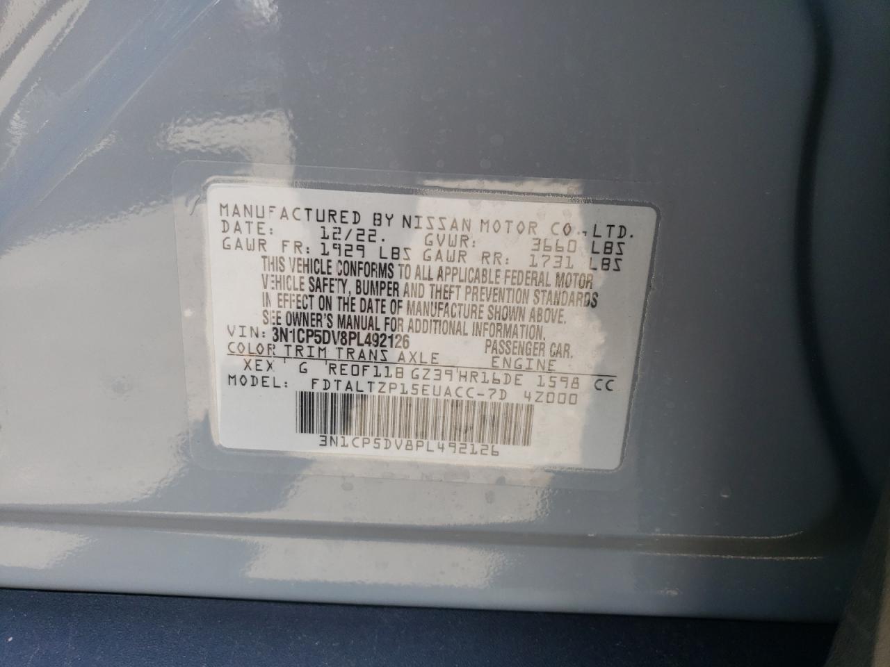 3N1CP5DV8PL492126 2023 Nissan Kicks Sr