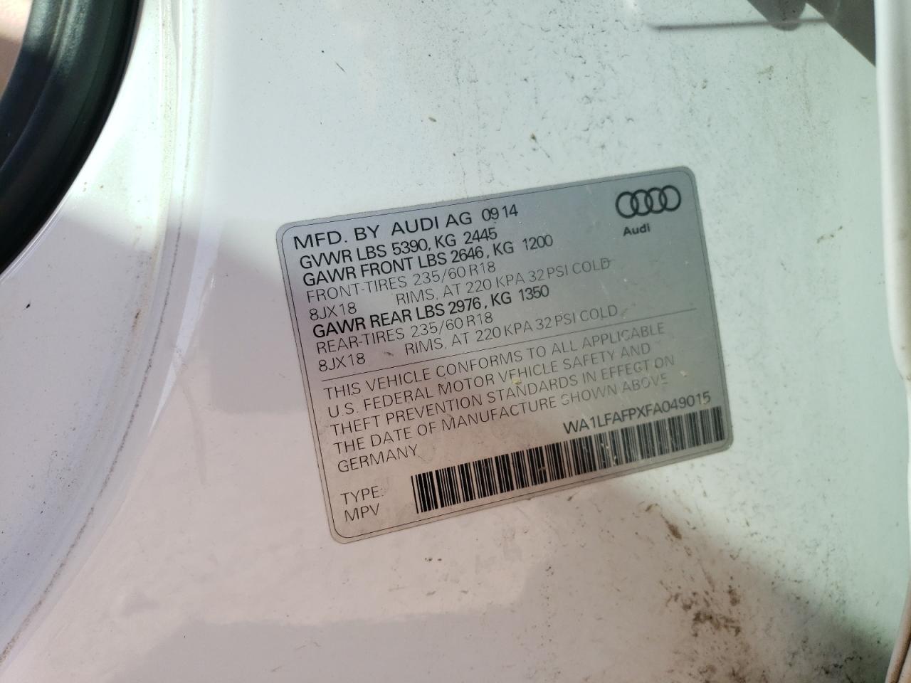 WA1LFAFPXFA049015 2015 Audi Q5 Premium Plus