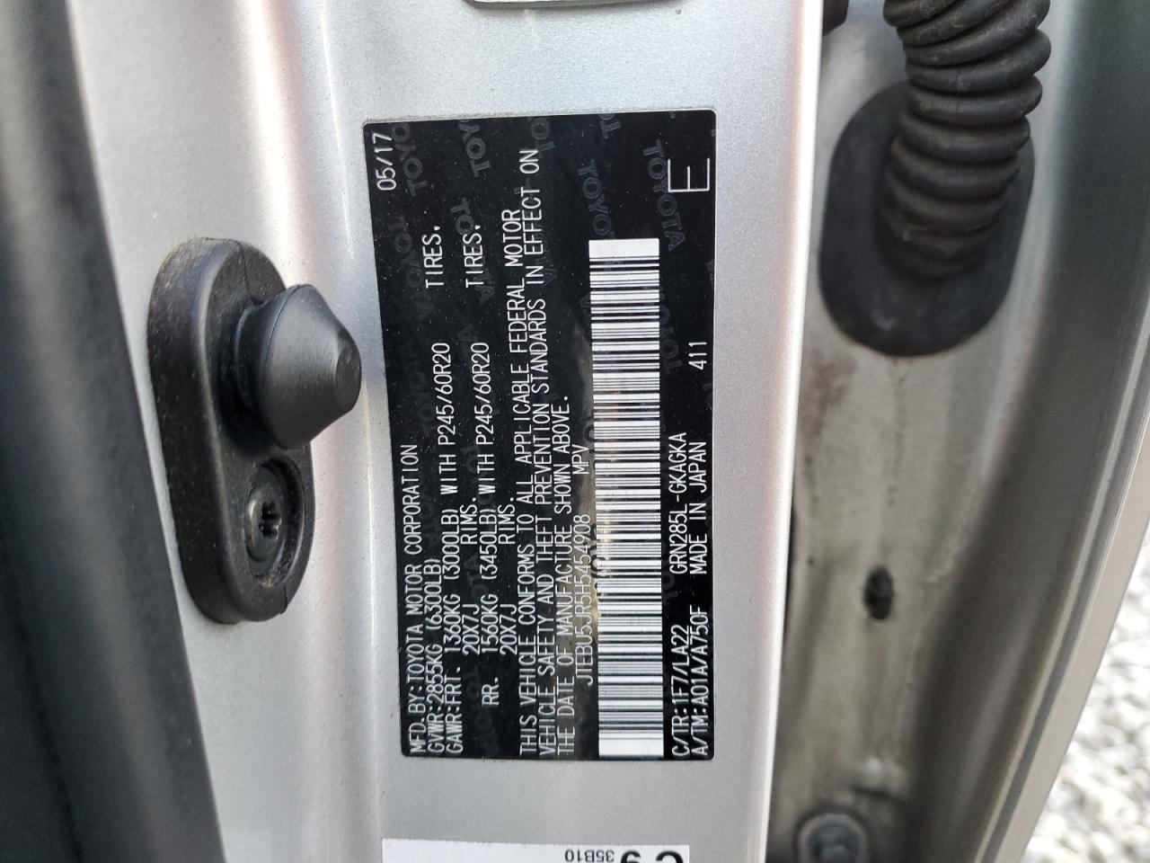 JTEBU5JR5H5454908 2017 Toyota 4Runner Sr5/Sr5 Premium