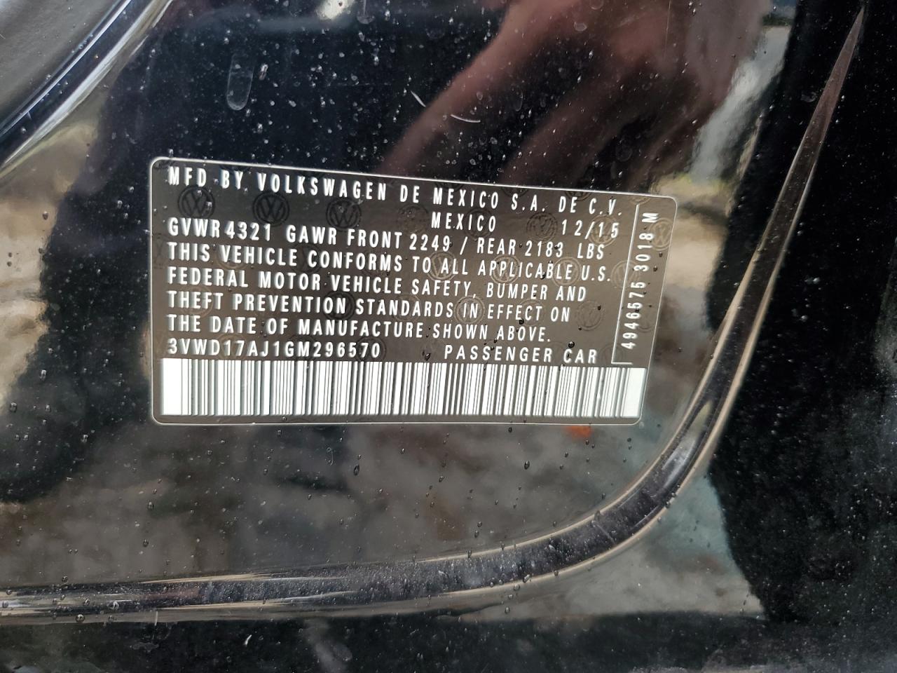 2016 Volkswagen Jetta Sport VIN: 3VWD17AJ1GM296570 Lot: 78126524