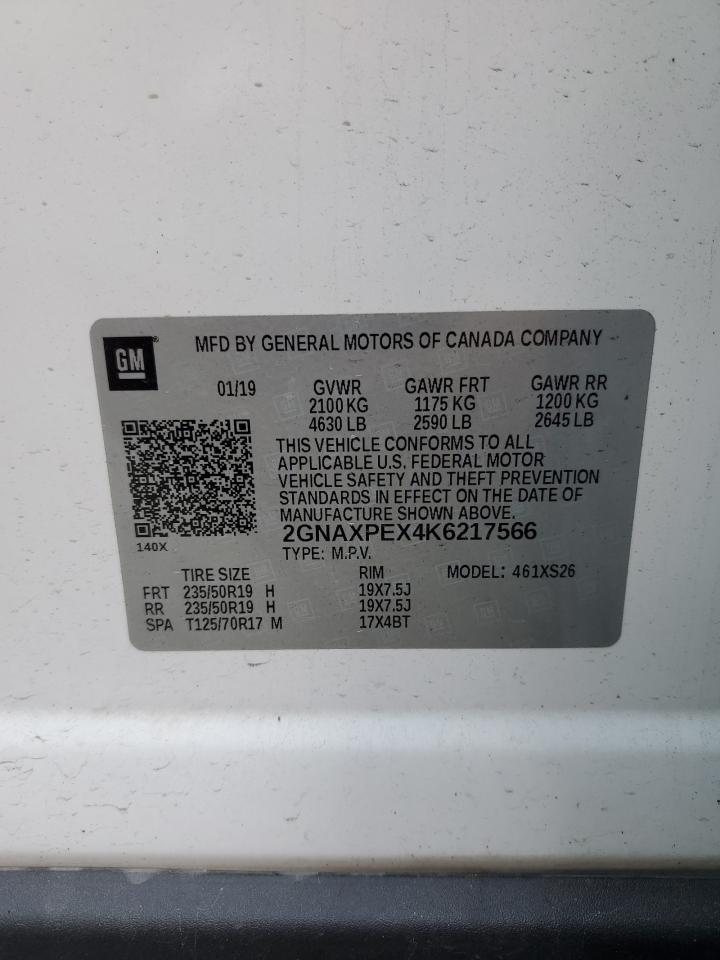 2019 Chevrolet Equinox Premier VIN: 2GNAXPEX4K6217566 Lot: 77166294