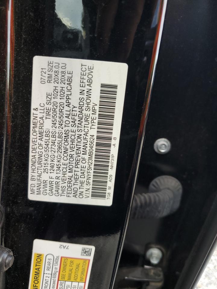 5FNYF5H23MB045624 2021 Honda Pilot Se