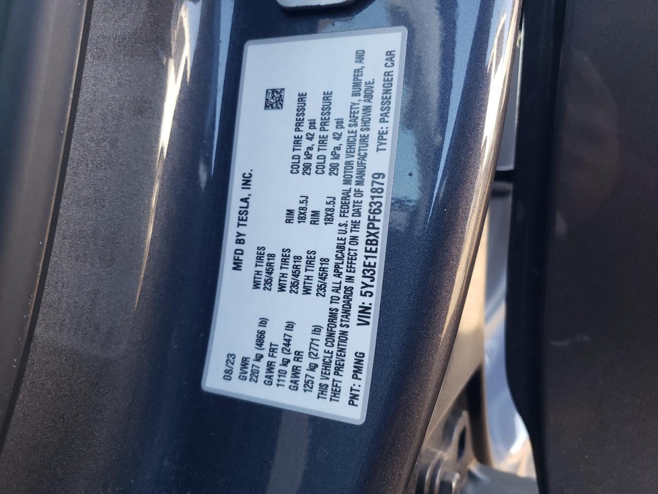 5YJ3E1EBXPF631879 2023 Tesla Model 3