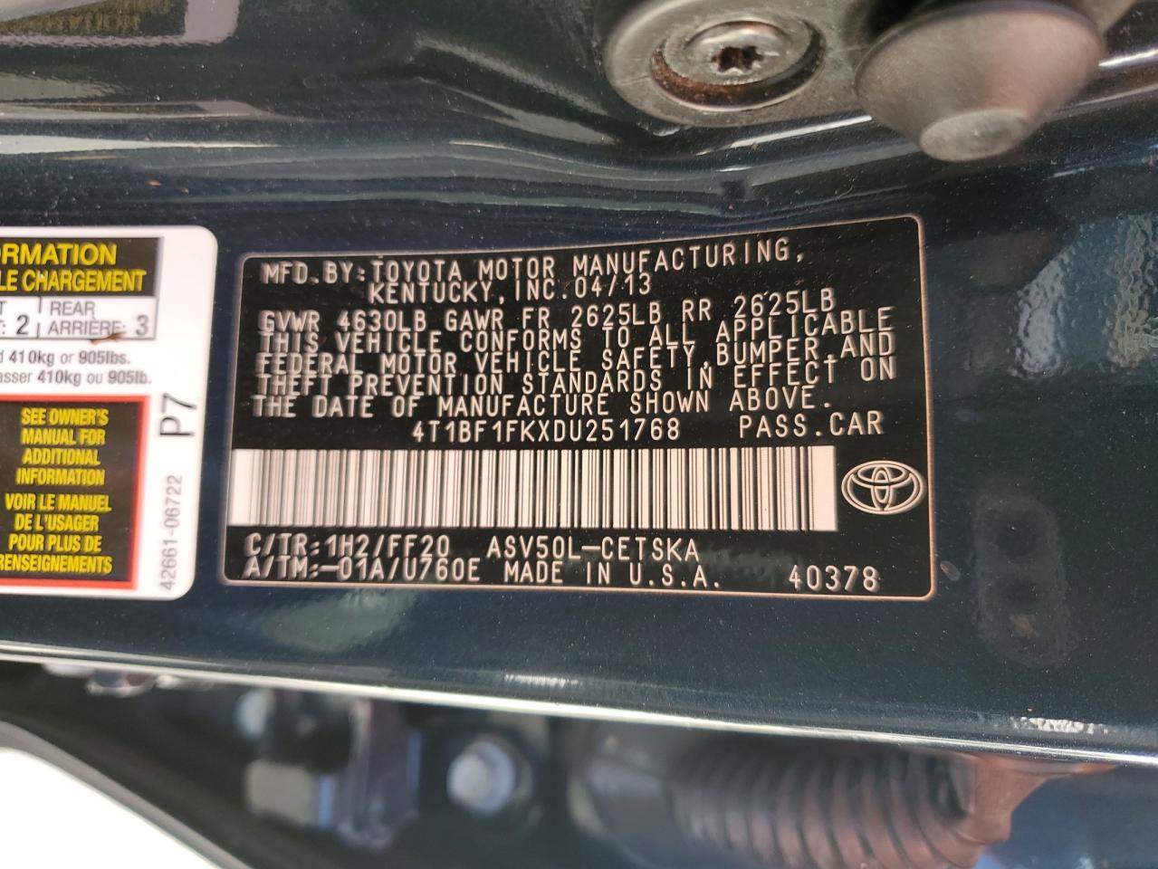 4T1BF1FKXDU251768 2013 Toyota Camry L