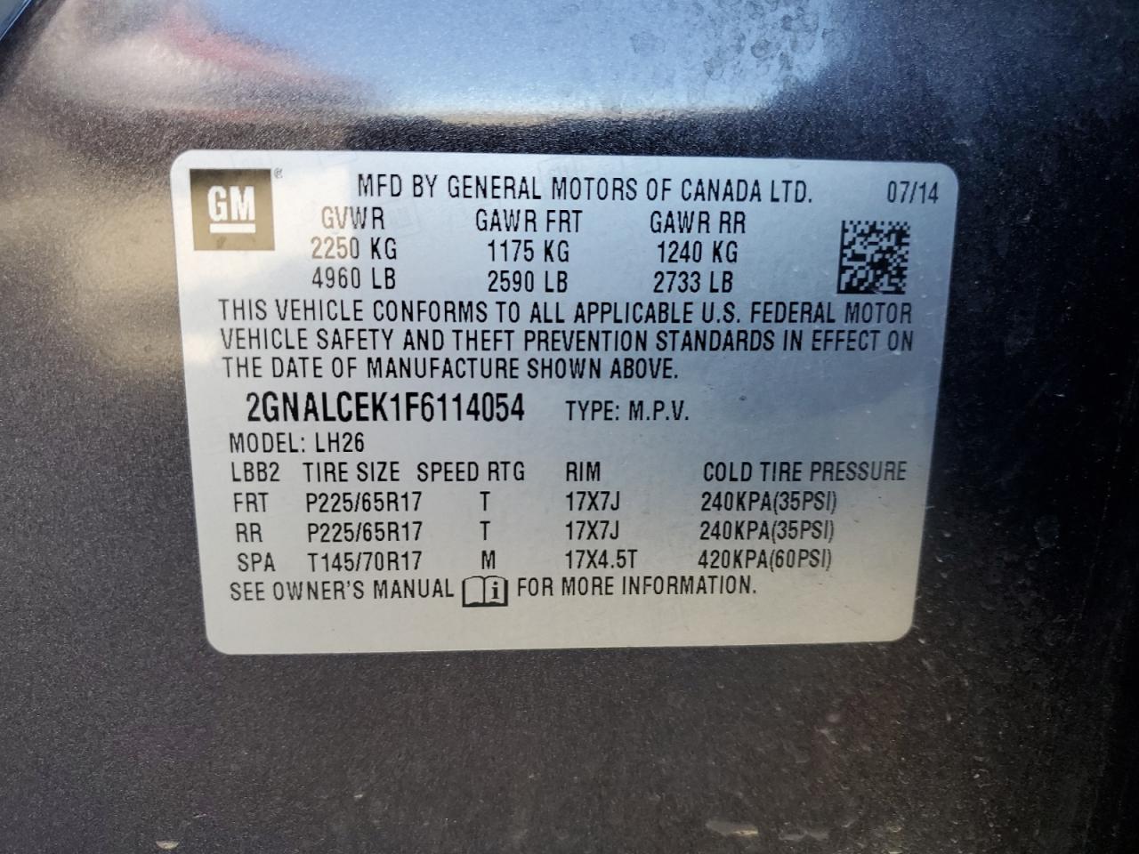 2GNALCEK1F6114054 2015 CHEVROLET EQUINOX - Image 12