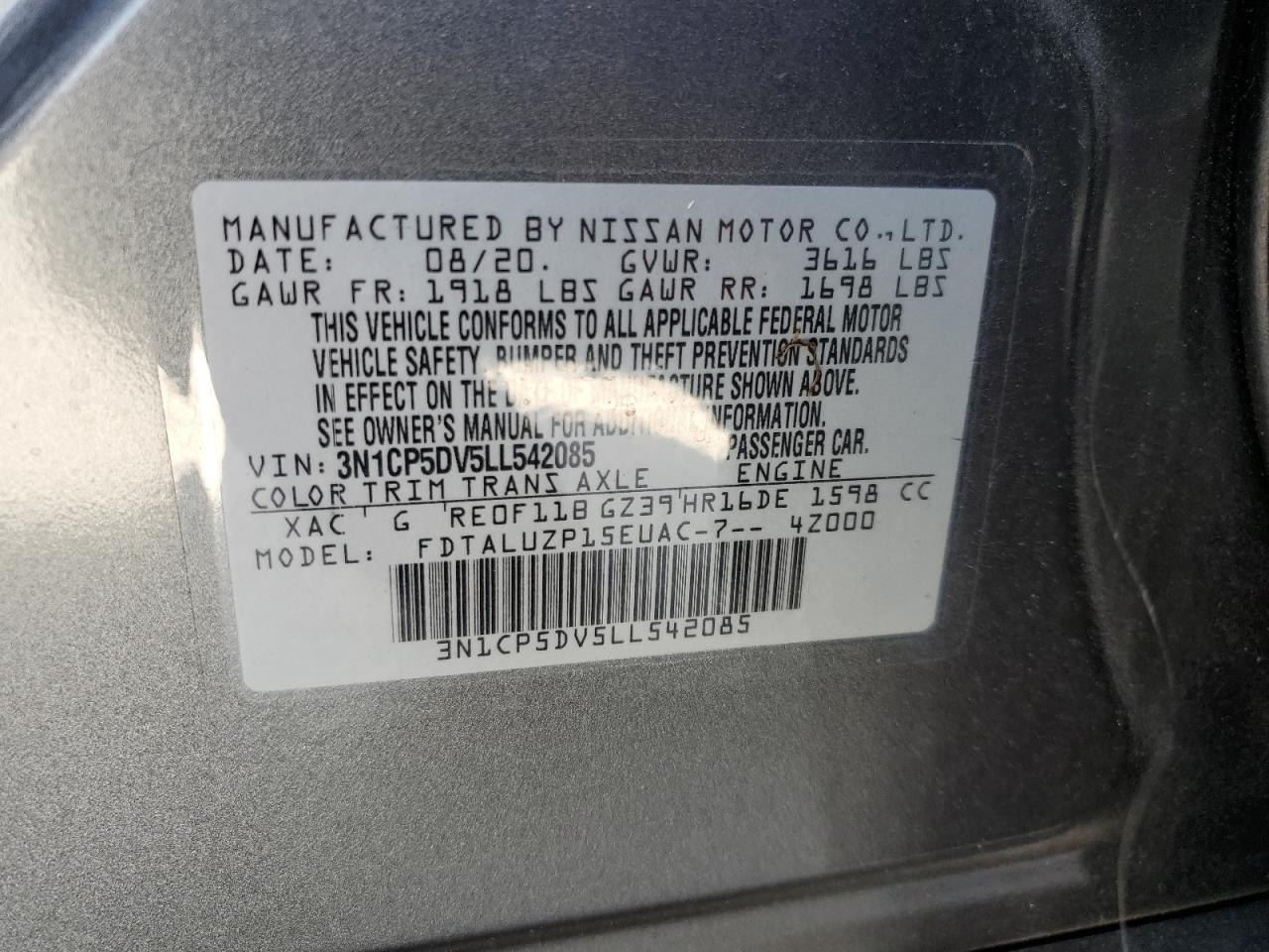 2020 Nissan Kicks Sr VIN: 3N1CP5DV5LL542085 Lot: 76694914