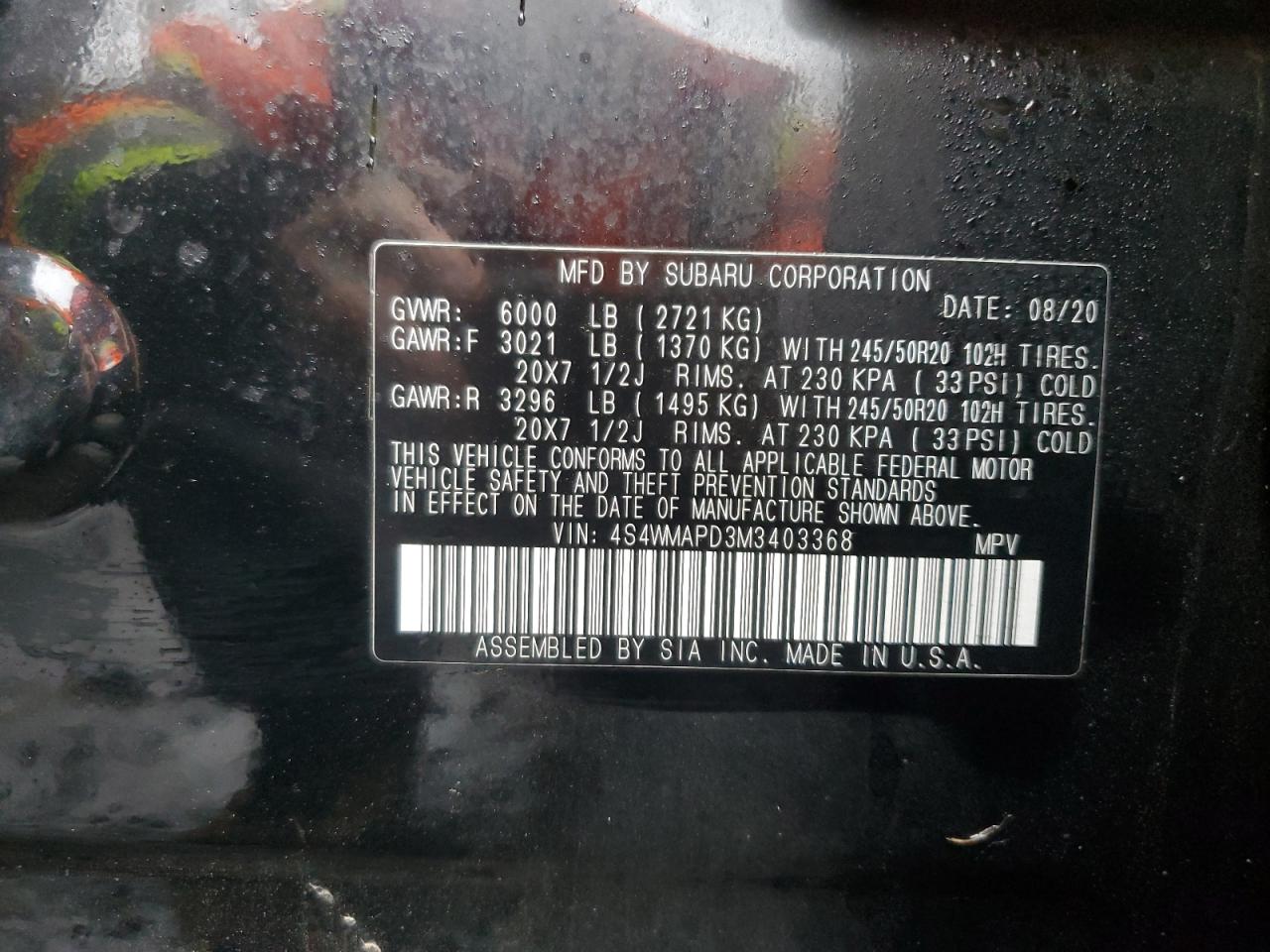 4S4WMAPD3M3403368 2021 Subaru Ascent Limited