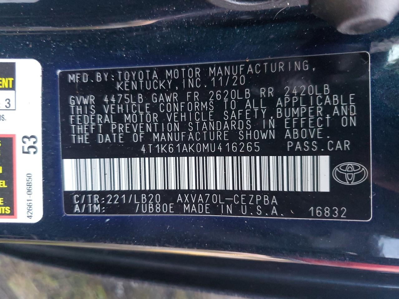 4T1K61AK0MU416265 2021 TOYOTA CAMRY - Image 13