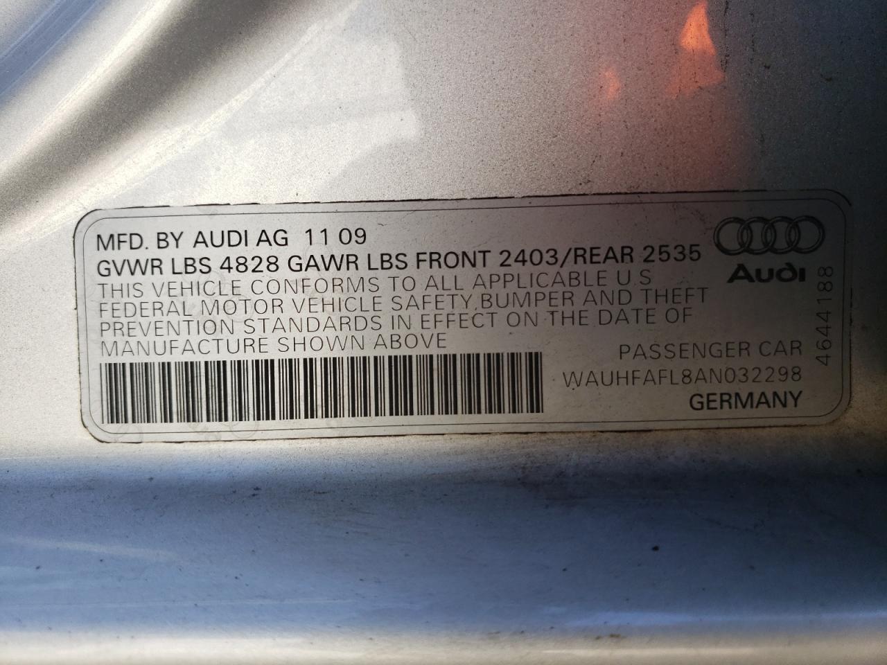 2010 Audi A4 Premium Plus VIN: WAUHFAFL8AN032298 Lot: 78227854