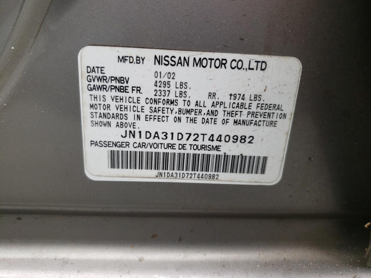 JN1DA31D72T440982 2002 Nissan Maxima Gle