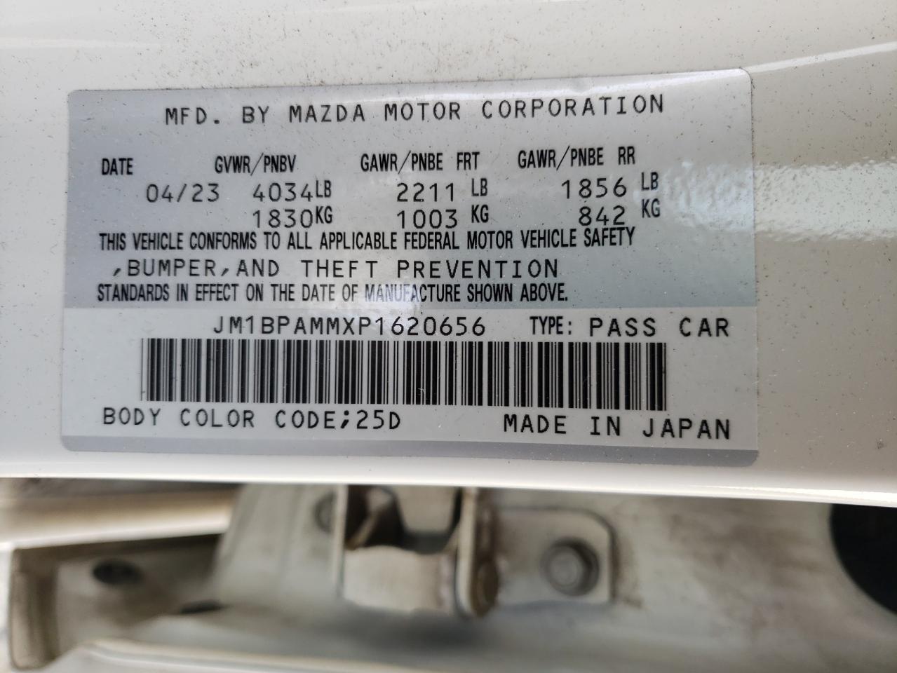 2023 Mazda 3 Premium VIN: JM1BPAMMXP1620656 Lot: 77550164