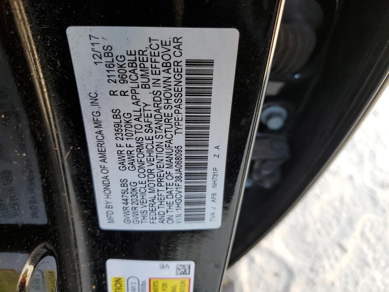 1HGCV1F38JA068095 2018 Honda Accord Sport