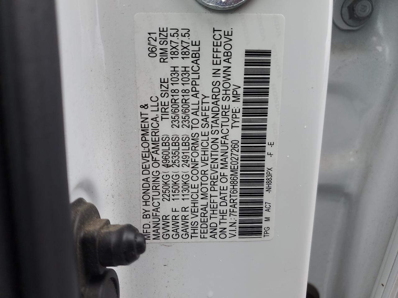 7FART6H86ME027260 HONDA CRV 2021