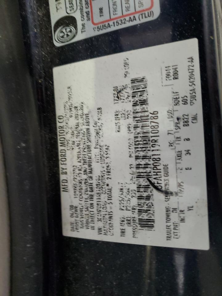 2009 Ford Fusion Sel VIN: 3FAHP08119R108786 Lot: 75238324