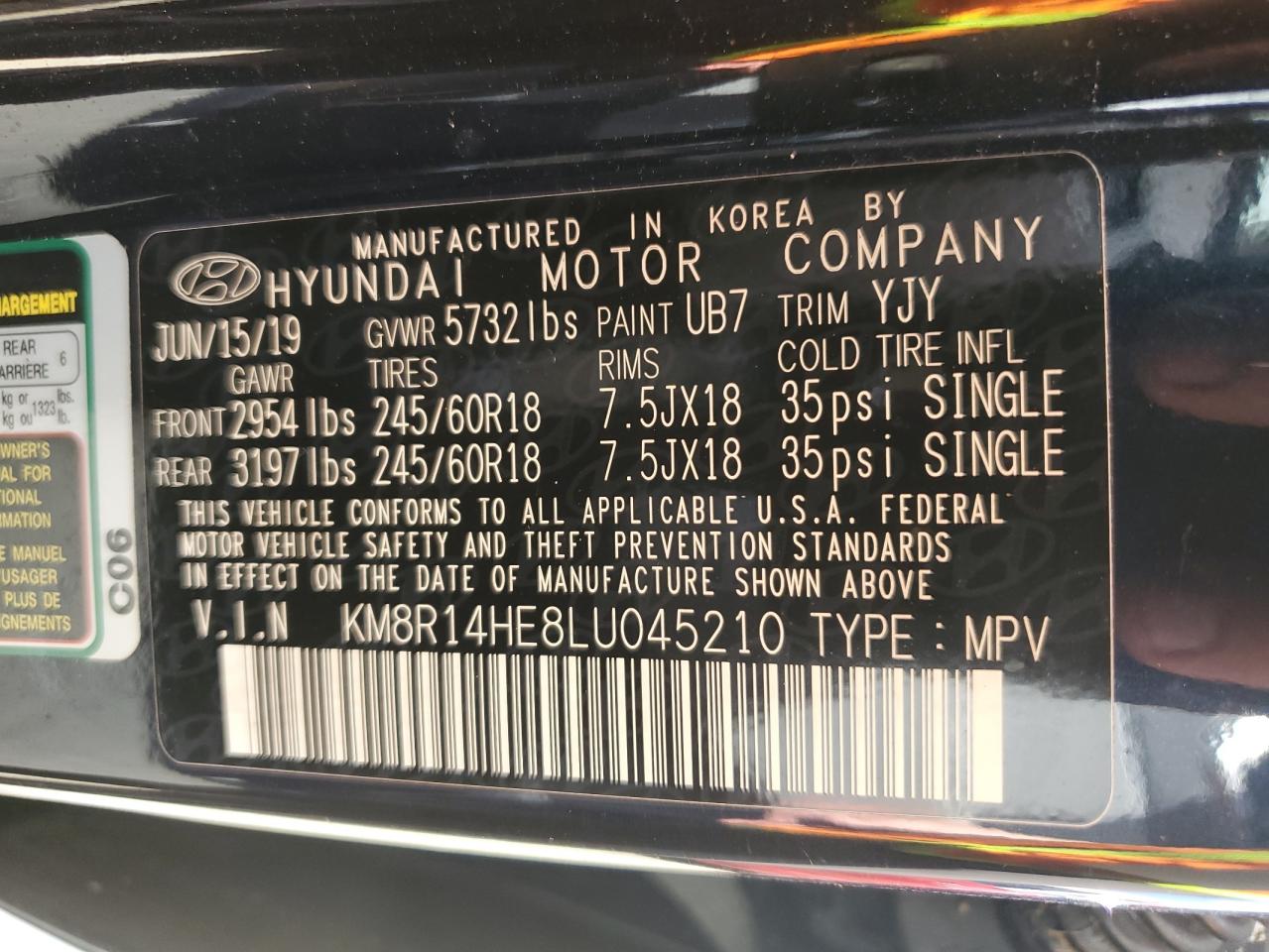 2020 Hyundai Palisade Se VIN: KM8R14HE8LU045210 Lot: 74315944