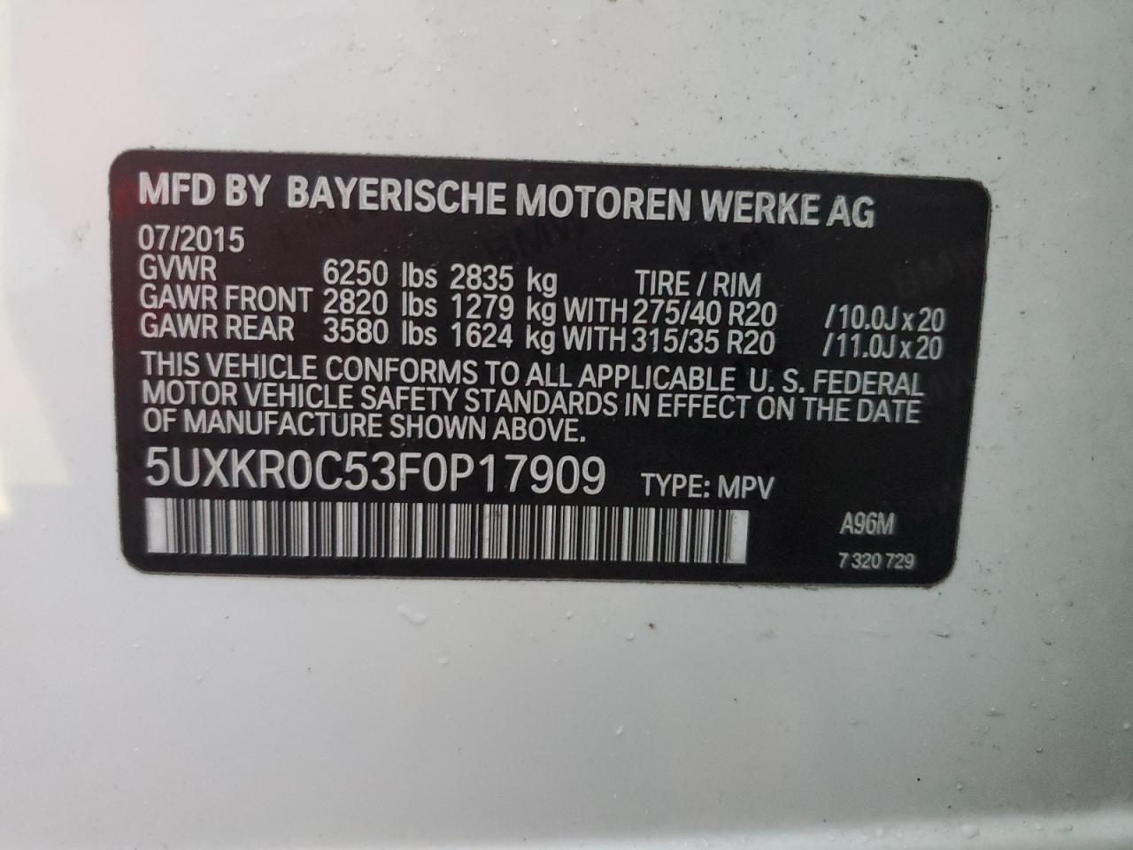 2015 BMW X5 xDrive35I VIN: 5UXKR0C53F0P17909 Lot: 75212714