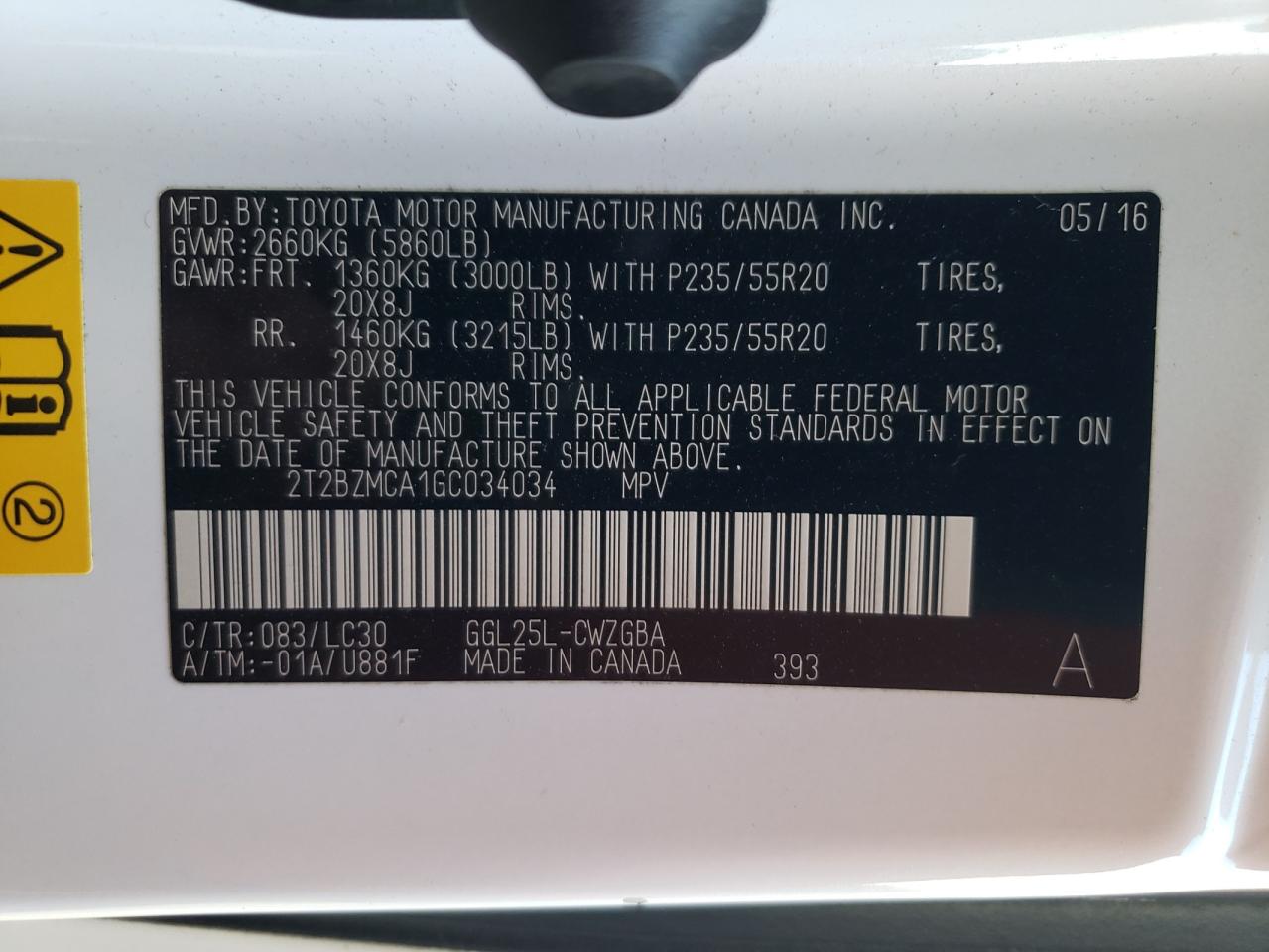 2016 Lexus Rx 350 Base VIN: 2T2BZMCA1GC034034 Lot: 77197674