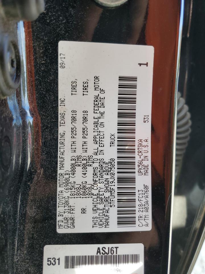 2018 Toyota Tundra Double Cab Sr VIN: 5TFUM5F19JX075050 Lot: 76662004