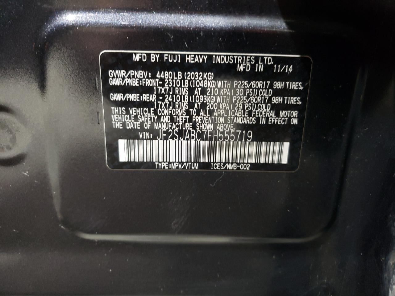 2015 Subaru Forester 2.5I VIN: JF2SJABC7FH555719 Lot: 78201414