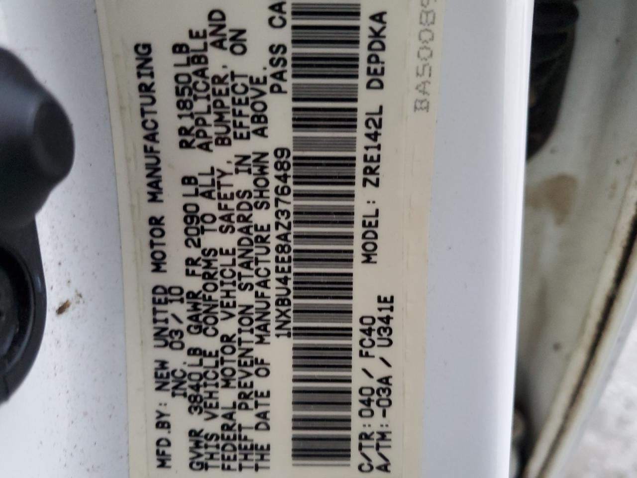 1NXBU4EE8AZ376489 2010 Toyota Corolla Base 1NXBU4EE8AZ376489 2010 Toyota Corolla Base