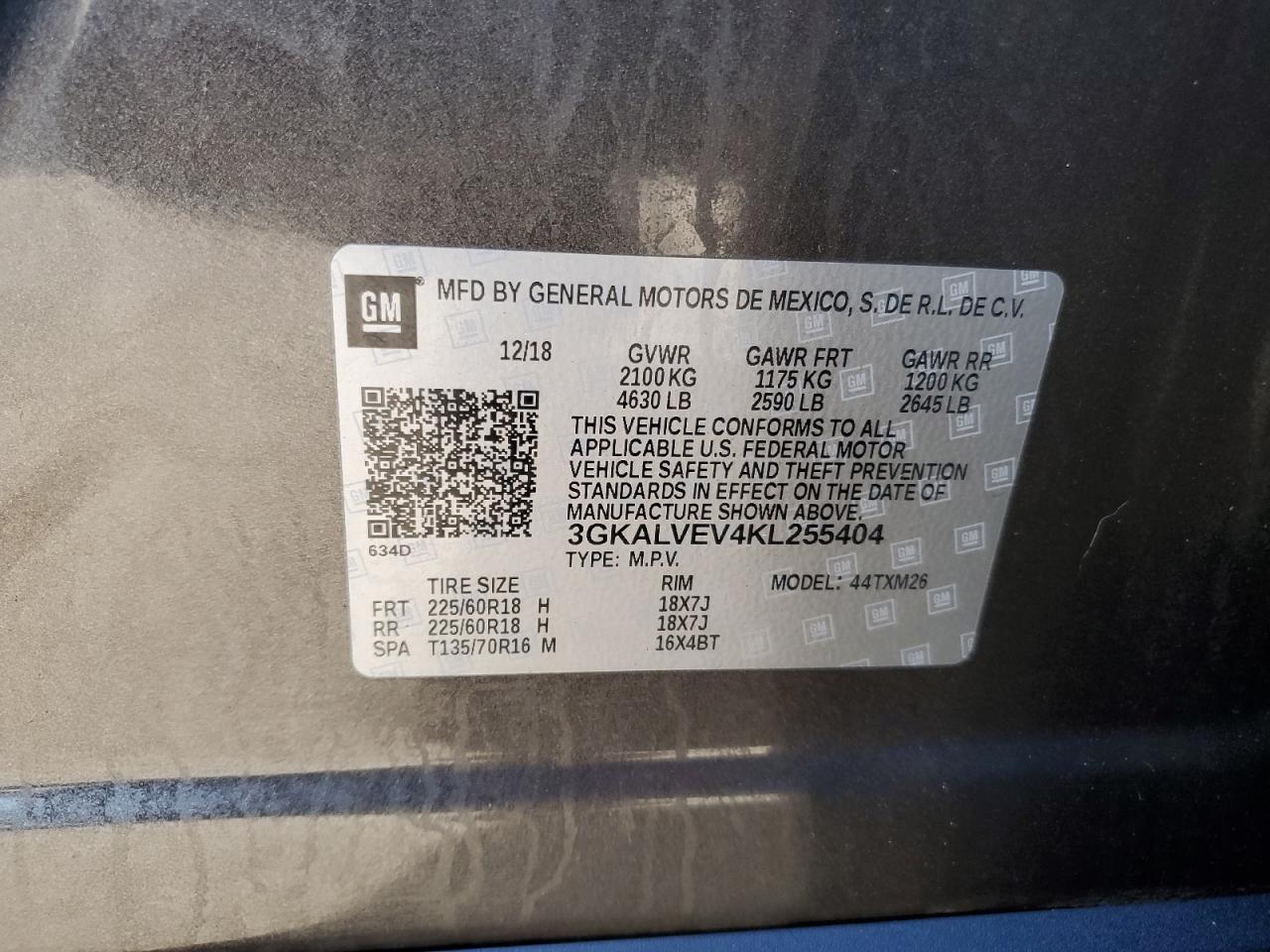 3GKALVEV4KL255404 2019 GMC Terrain Slt