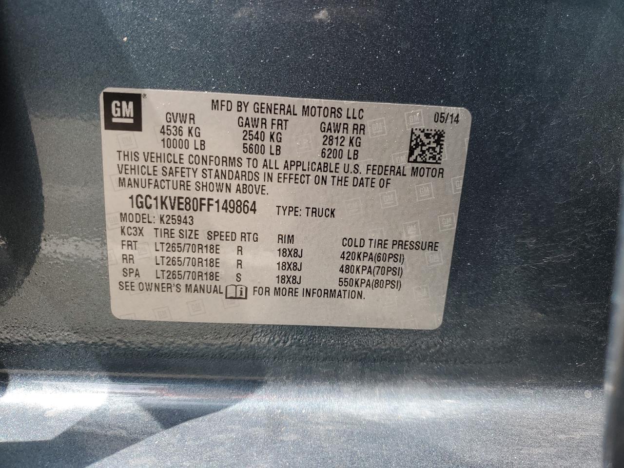 2015 Chevrolet Silverado K2500 Heavy Duty Lt VIN: 1GC1KVE80FF149864 Lot: 75958834