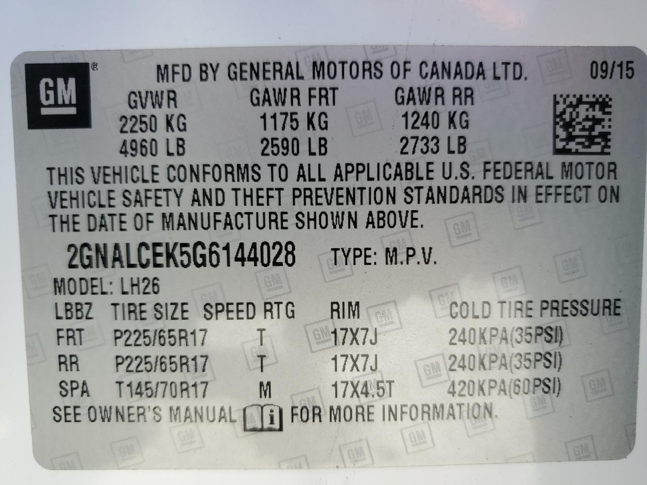 2GNALCEK5G6144028 2016 Chevrolet Equinox Lt