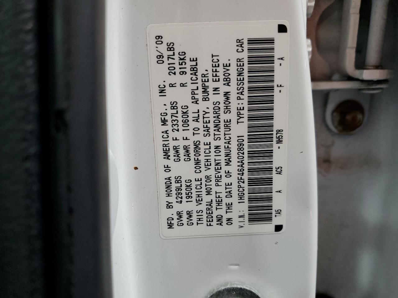 1HGCP2F46AA028901 2010 Honda Accord Lxp