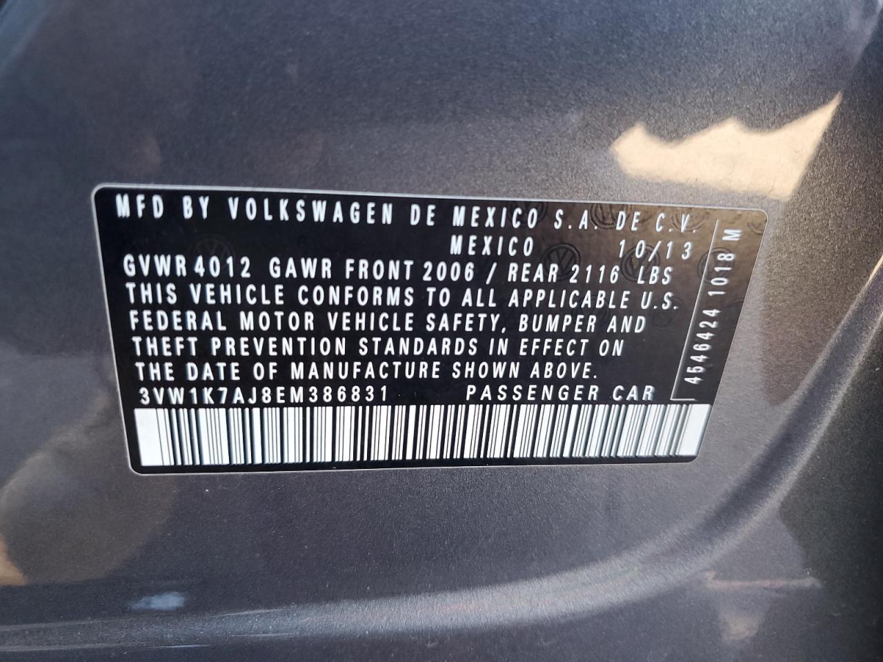 3VW1K7AJ8EM386831 2014 Volkswagen Jetta Base