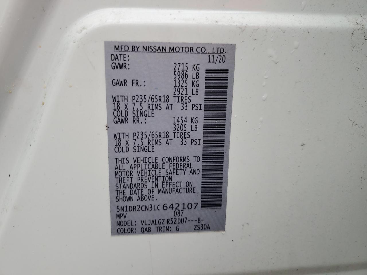 5N1DR2CN3LC642107 2020 Nissan Pathfinder Sl