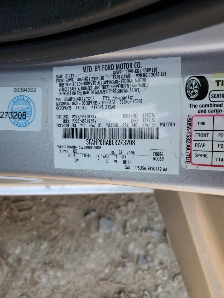 2012 Ford Fusion Se VIN: 3FAHP0HA8CR273208 Lot: 75876854